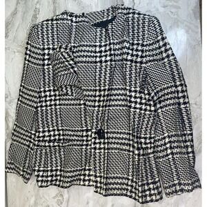 Vintage Kasper and Company ASL Womens Wool Black Houndstooth Jacket Size 10